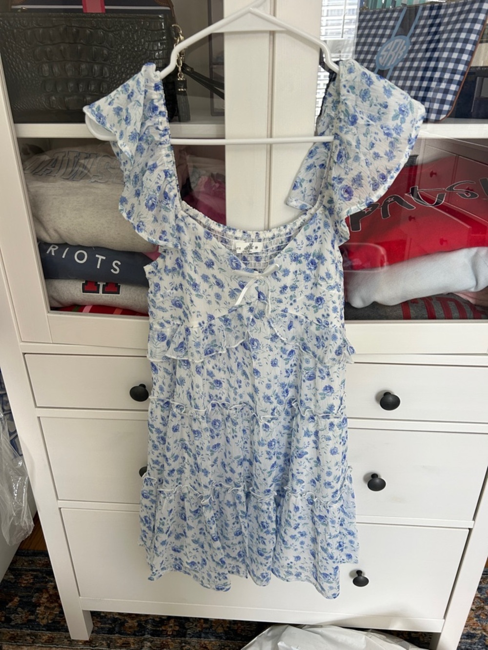 Altar'd State White and Blue Floral Tiered Mini Dress